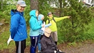 Vammaisurheiluliiton ja Paralympiakomitean leirin osallistujia tarkkuussuunnistamassa. Kuva: Vammaisurheiluliitto